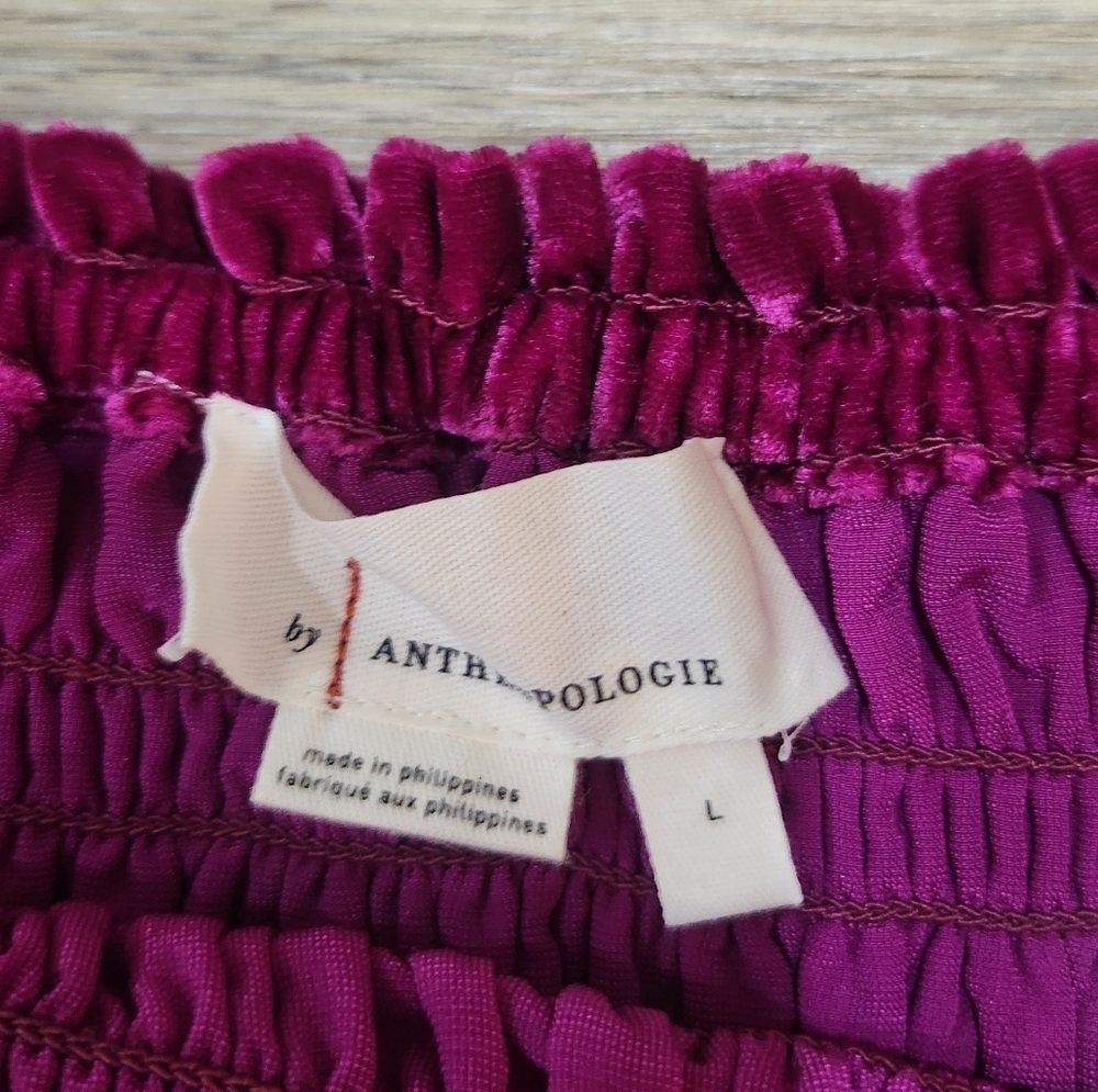 Anthropologie Puff Sleeve Velvet Fuschia Crop Blouse Size Large - Picture 5 of 7